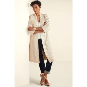 Soft Surroundings Jahan Topper Duster Women S Beige Beaded Linen Jacket Boho